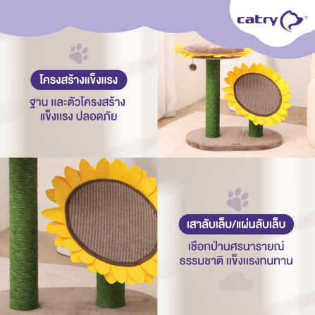 คอนโดแมว Catry รุ่น Sunflower พร้อมเสาลับเล็บ 2 เสาและที่นอนกำมะหยี่_4